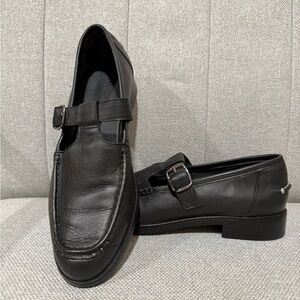 Everlane Black Leather T-Strap Mary Jane Loafers Minimalist Buckle Shoes 9.5